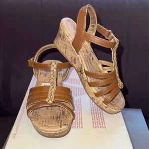 AMERICAN EAGLE CORK WEDGE HEEL LEATHER SANDALS TODDLER GIRLS SIZE 11.5 NEW